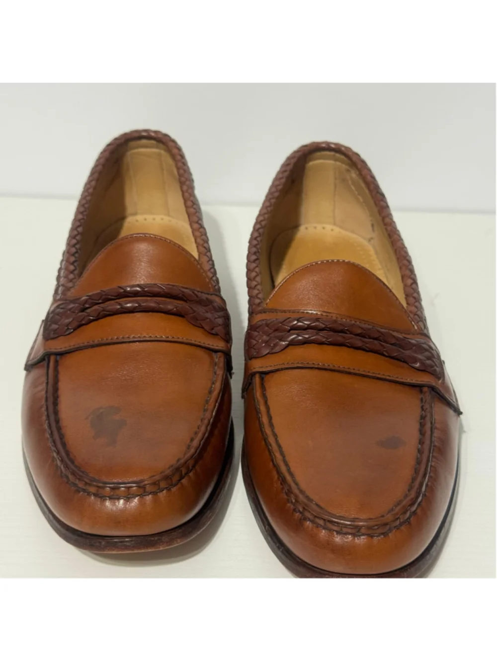 Vintage Allen Edmonds Brown Leather Braided Penny Loafers Men Dress Shoes Sz 13